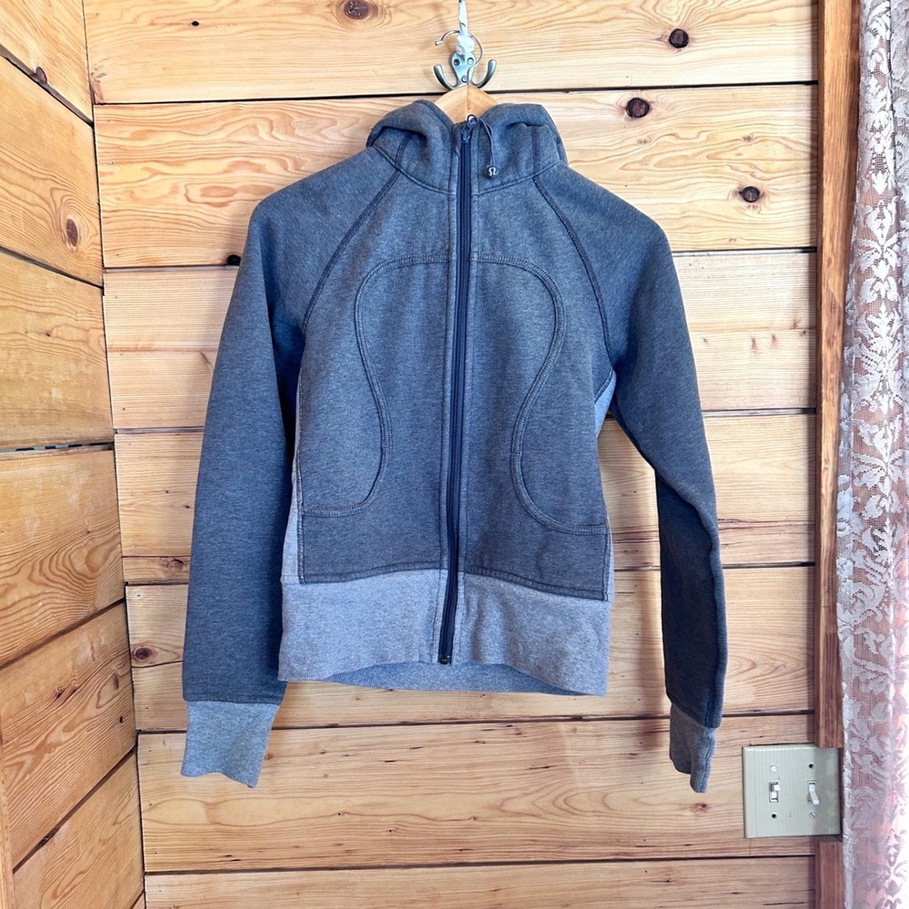 Vintage Scuba Hoodie Womens Size 4 Grey Colorblock Full Zip Fitted Lululemon Y2K